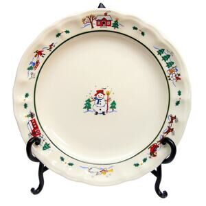 Pfaltzgraff Christmas Dinner Plate 11" Stoneware Snow Village Santa Snowman Barn